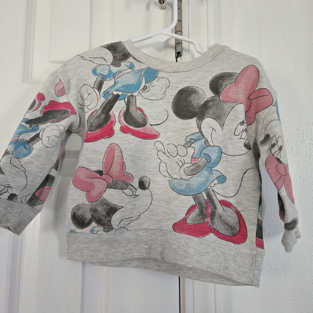 Disney Minnie Mouse Kids Sweatshirt - Gray with Pink and Blue Accents